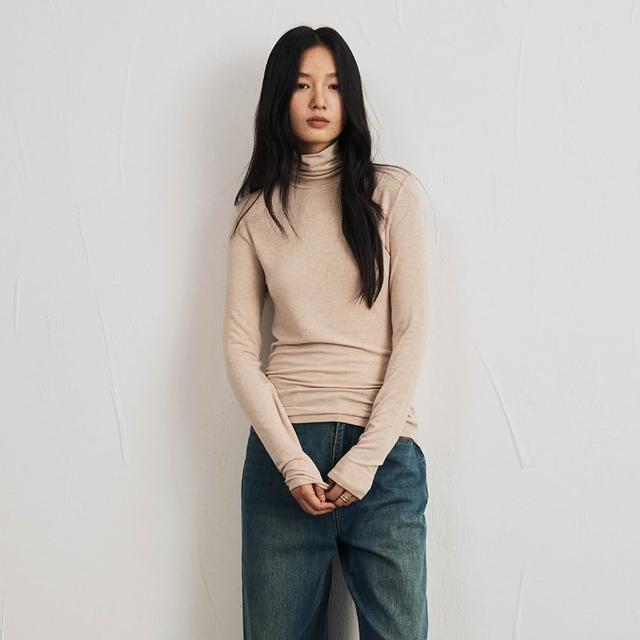 【BODYAIR】輕膚山羊絨莫代爾高皺領上衣(打底.長袖.內搭.T恤.保暖.CASUAL)