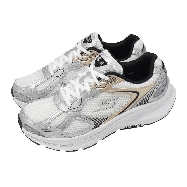 【SKECHERS】慢跑鞋 Go Run Consistent 2.0-Volt 寬楦 女鞋 白 銀 緩衝 回彈 運動鞋(128633-WWSBK)