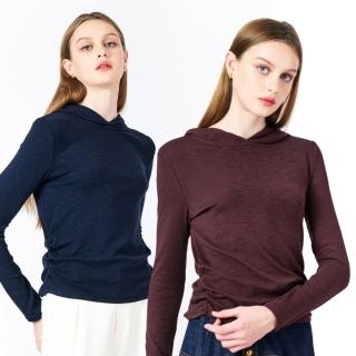 【KeyWear 奇威名品】都會詩篇-輕逸連帽長袖上衣/連帽披肩針織上衣(2款任選)
