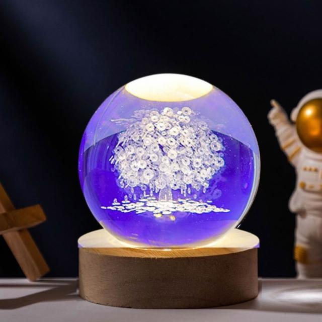 A-ONE 匯旺】流星太陽系8CM 水晶球七彩燈3D雕刻發光水晶球小夜燈LED