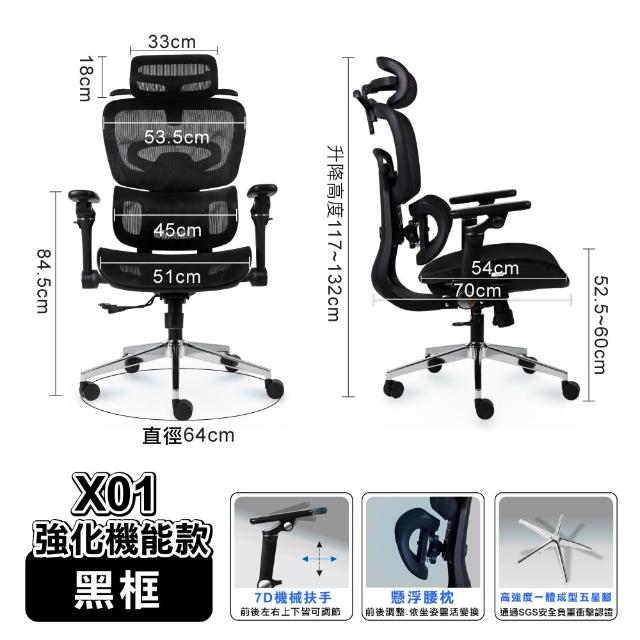 【ONE HOUSE】格拉斯人體工學7D機械手懸浮護腰辦公椅-X01強化機能款(電腦椅/辦公椅/椅子)