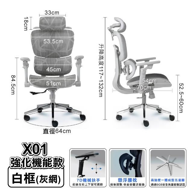 【ONE HOUSE】格拉斯人體工學7D機械手懸浮護腰辦公椅-X01強化機能款(電腦椅/辦公椅/椅子)