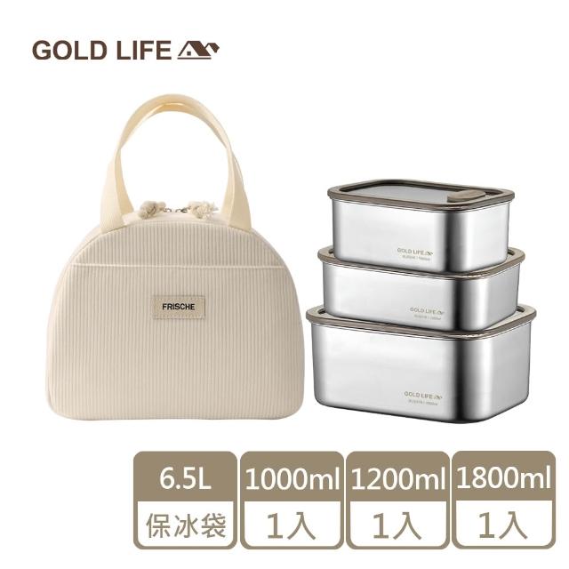 【GOLD LIFE】實用組-鎖味留鮮可微波316不鏽鋼保鮮盒(防燙夾/防漏/餐袋)