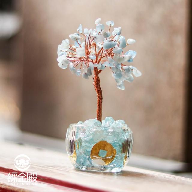 【CaiJinDian 綵金殿】五帝錢招財聚富琉璃水晶發財樹(招財樹 水晶樹 轉運 風水 過爐加持)