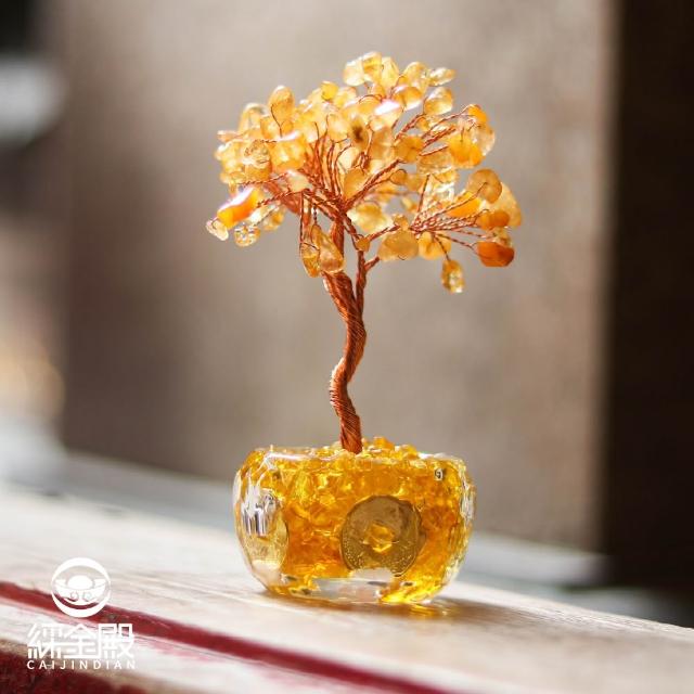 【CaiJinDian 綵金殿】五帝錢招財聚富琉璃水晶發財樹(招財樹 水晶樹 轉運 風水 過爐加持)