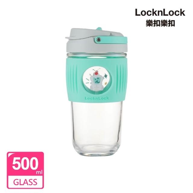 【LocknLock 樂扣樂扣】官方直營 呆萌町系列 清新手提耐熱玻璃隨行杯 500ml(兩色任選/短尾矮袋鼠/玻璃杯)