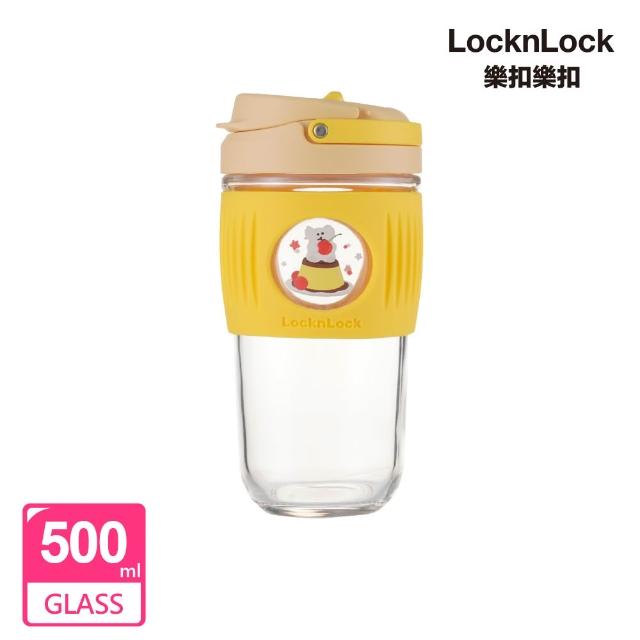 【LocknLock 樂扣樂扣】官方直營 呆萌町系列 清新手提耐熱玻璃隨行杯 500ml(兩色任選/短尾矮袋鼠/玻璃杯)