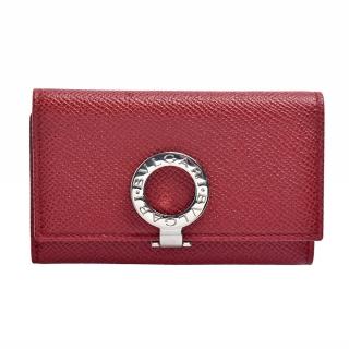 【BVLGARI 寶格麗】銀色圓環釦粒面小牛皮鑰匙包(6孔-紅色33742-RED)