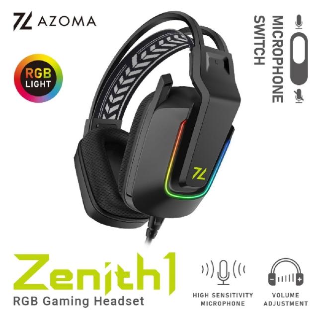 【AZOMA】Zenith1 RGB 電競耳機麥克風 邊界黑/幻綠白 耳機 麥克風(耳麥 入門款)