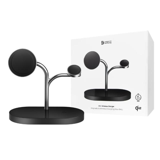 【Samsung 三星】原廠 3 合 1 無線充電器 - 內含 45W快充+雙Type C線(GP-PWU024)