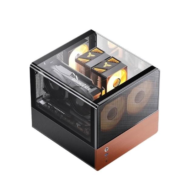 【JONSBO 喬思伯】V12 雙曲環景臥式機殼 黑/白(MATX/分艙橫躺/內建2無限鏡風扇/胡桃實木)