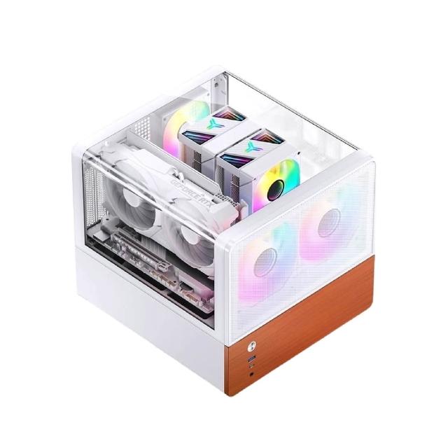 【JONSBO 喬思伯】V12 雙曲環景臥式機殼 黑/白(MATX/分艙橫躺/內建2無限鏡風扇/胡桃實木)