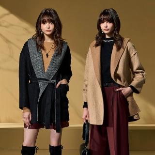 【MON’S】翻領連帽雙面穿羊毛雙面呢外套(直)