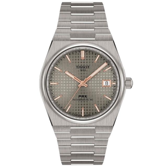 【TISSOT 天梭】PRX 1970年代復刻 鈦金屬 機械腕錶 父親節 禮物 推薦 (T1378074406100/T1378074404100)