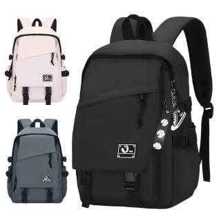 【Starshop】素色簡約雙肩後背包 防潑水輕量學生書包 電腦背包 旅行大容量背包 雙肩包（國 