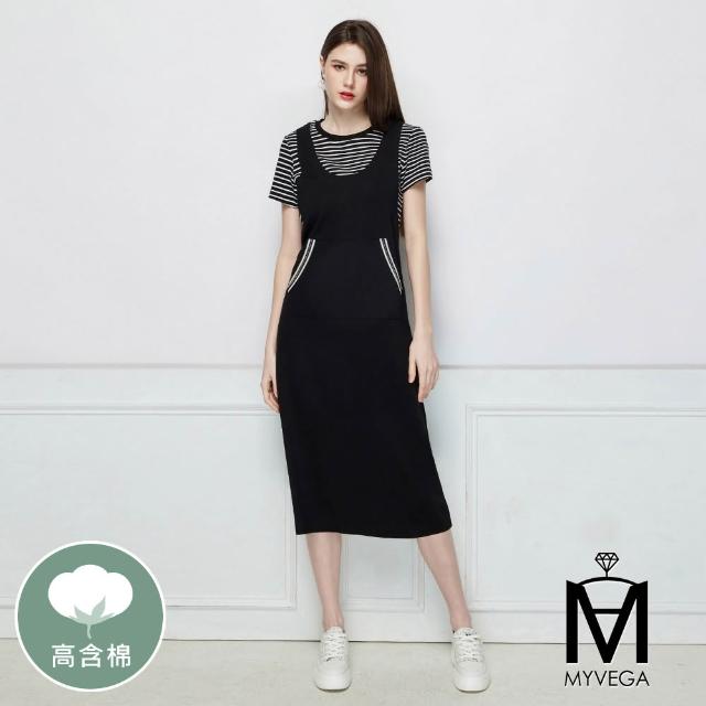 【MYVEGA 麥雪爾】MA高含棉假兩件/多片拼接傘狀長洋裝-二款任選(素色洋裝/連身洋裝/女洋裝)