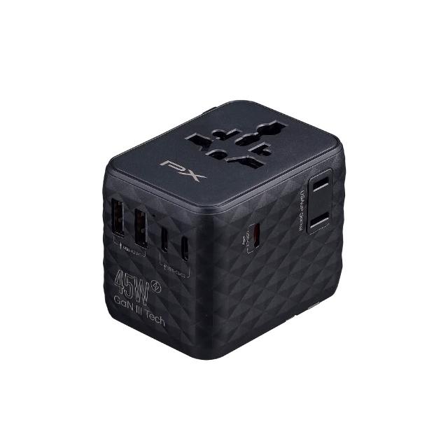 【PX 大通】-45W瓦 氮化鎵萬國充 萬國充電頭 萬國轉接頭 Type C USB 旅行轉接 澳洲韓國歐洲(WTA-4523W/B)