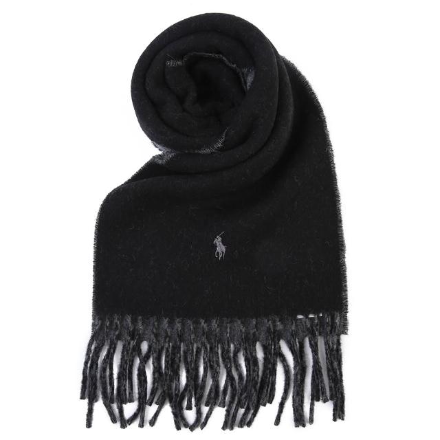 【RALPH LAUREN】POLO義大利製經典刺繡小馬格紋/雙色羊毛混紡流蘇圍巾(多色任選)
