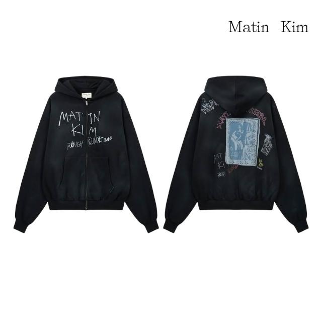 【MATIN KIM】官方旗艦 復古塗鴉LOGO連帽拉鍊外套(多款任選)
