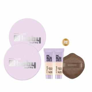 【MAYBELLINE 媚比琳】超持妝柔霧寶寶氣墊/裸霧光無瑕氣墊水凝粉餅 2入組