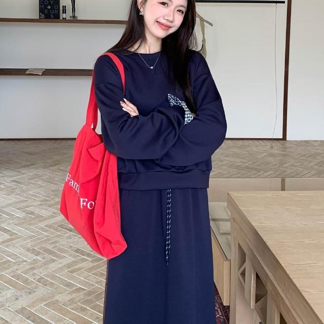 【AS 梨卡】女裝(套裝)連身裙 連身長裙 紅色 新年 聖誕 衛衣 棉T 半身裙 長袖 長裙VG123