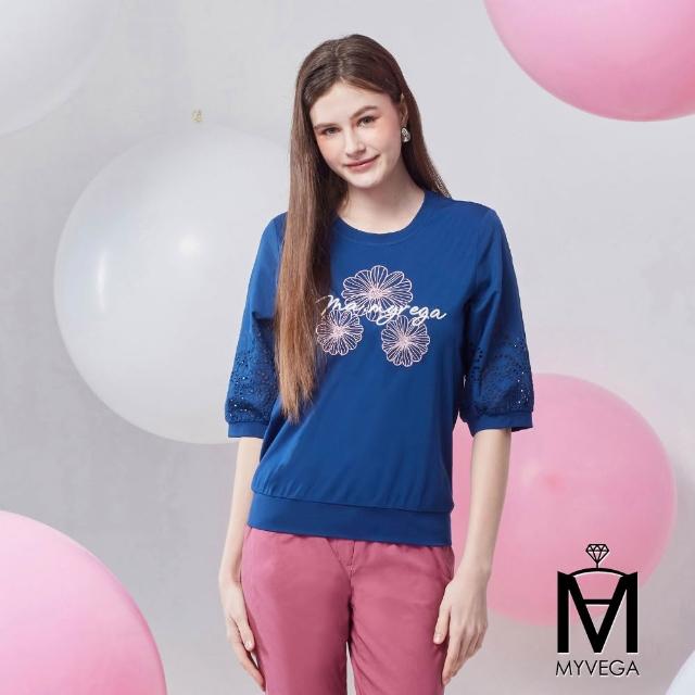 【MYVEGA 麥雪爾】MA立體雕花蕾絲/休閒帆船圖騰上衣-二款任選(女上衣/短袖上衣/蕾絲衣)