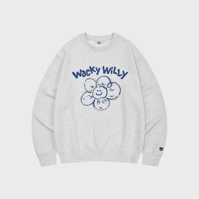 【Wacky WiLLY】官方旗艦館 大圖案LILY大學T(UNI圓領上衣 淺灰色)