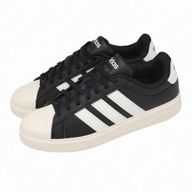 【adidas 愛迪達】休閒鞋 Streettalk 女鞋 黑 白 復古 皮革 JP8284