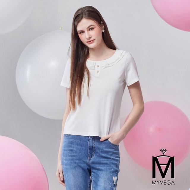 【MYVEGA 麥雪爾】MA都會經典黑白小香風/氣質雙層荷葉領上衣-多款任選(女上衣/小香風/短袖上衣)
