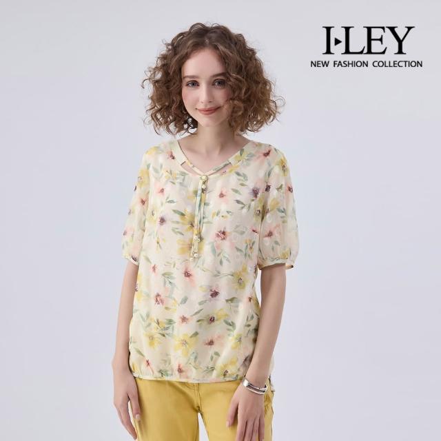 【ILEY 伊蕾】雪紡上衣-荷葉/珍珠/假兩件/印花(多款任選)