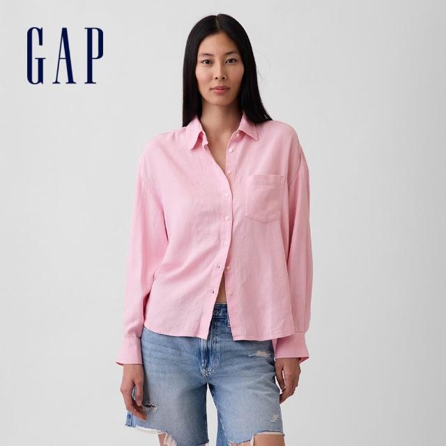 【GAP】寬版亞麻混紡襯衫-多色任選(887443)