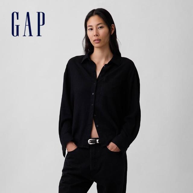 【GAP】寬版亞麻混紡襯衫-多色任選(887443)
