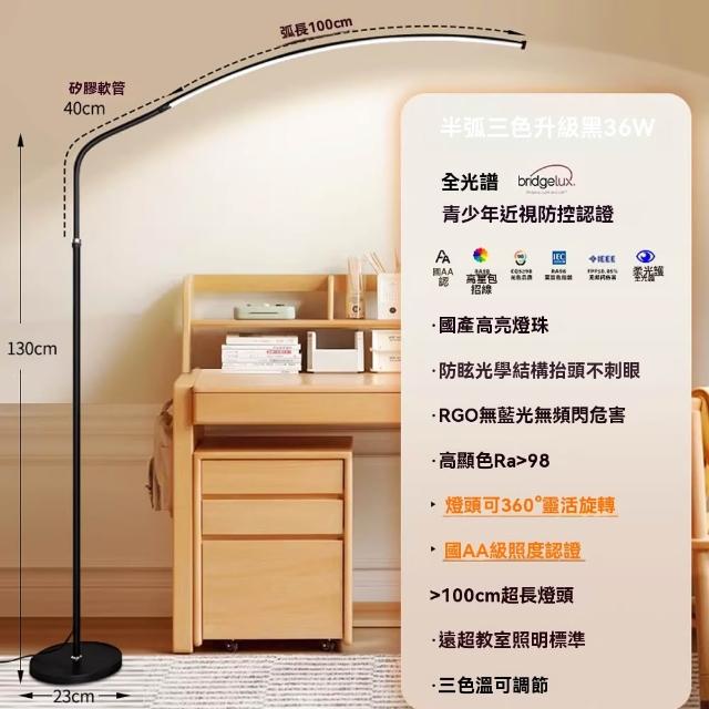 【諾必行】36W落地護眼台燈 AA級全光譜閱讀燈 鋼琴燈 立燈 床頭燈 讀書燈 小路燈 半弧形護眼燈