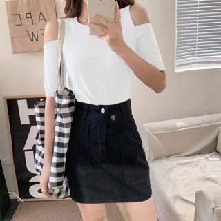 【Uicy】韓版露肩顯瘦短袖上衣 衣服女裝t恤短袖t恤上衣 T580
