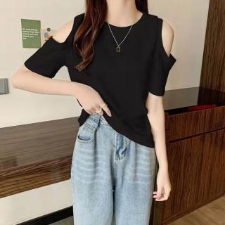 【Uicy】韓版顯瘦露肩短袖上衣 衣服女裝t恤短袖t恤上衣 T580