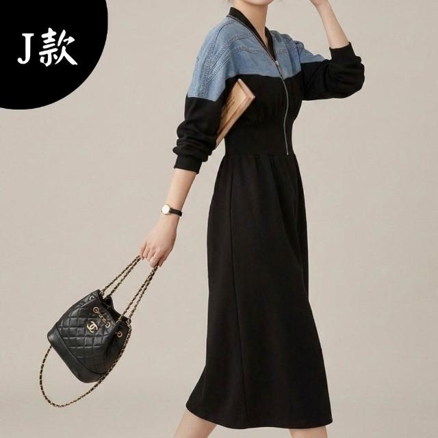 【米蘭精品】現貨出清 連身裙短袖洋裝(牛仔拼接收腰中長款女裙子4款74km53)