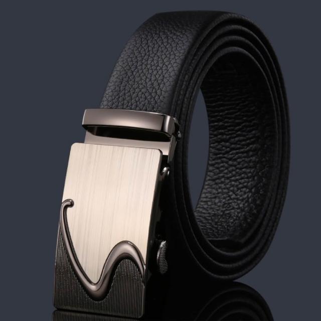 【米蘭精品】買一送一 現貨限搶 100%真皮皮帶男牛皮腰帶商務皮帶金屬皮帶男襯衫西裝褲(自動扣耐磨73qg19)