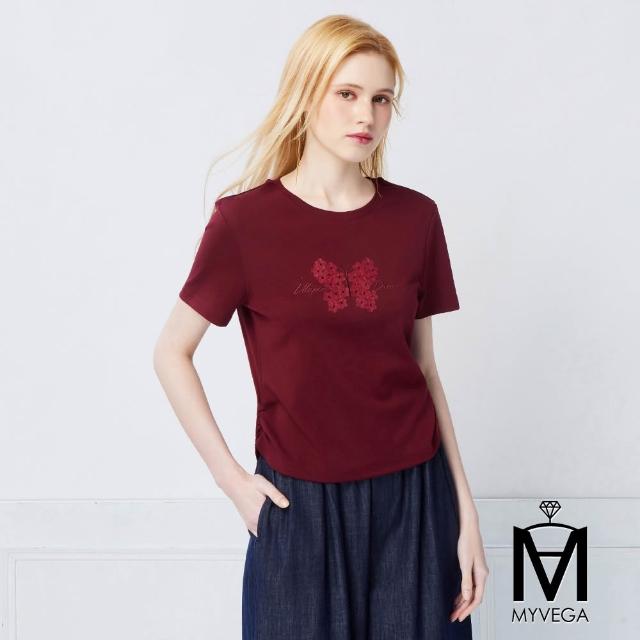 【MYVEGA 麥雪爾】MA高含棉立體刺繡/蝴蝶貼花短版上衣-二款任選(日系/女上衣/涼感/短袖)