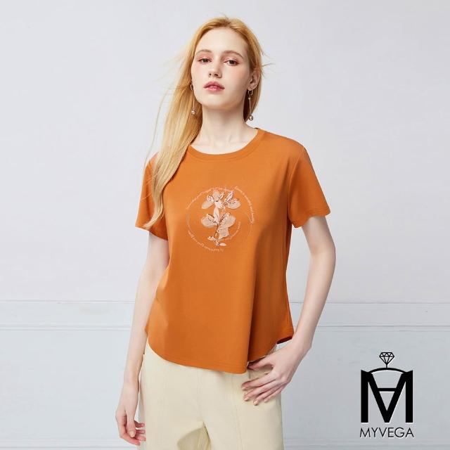 【MYVEGA 麥雪爾】MA涼感彈力棉標準修身版刺繡印花上衣-多款任選(日系/女上衣/涼感/短袖)