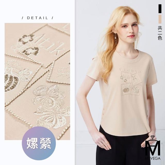 【MYVEGA 麥雪爾】MA涼感彈力棉標準修身版刺繡印花上衣-多款任選(日系/女上衣/涼感/短袖)
