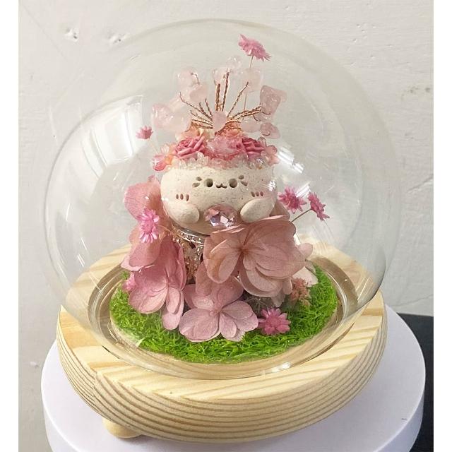【OSTARA FLORIST 奧斯塔拉花藝】療癒系水晶樹豆丁玻璃罩花禮 共5色(永生花、水晶、節日禮物)