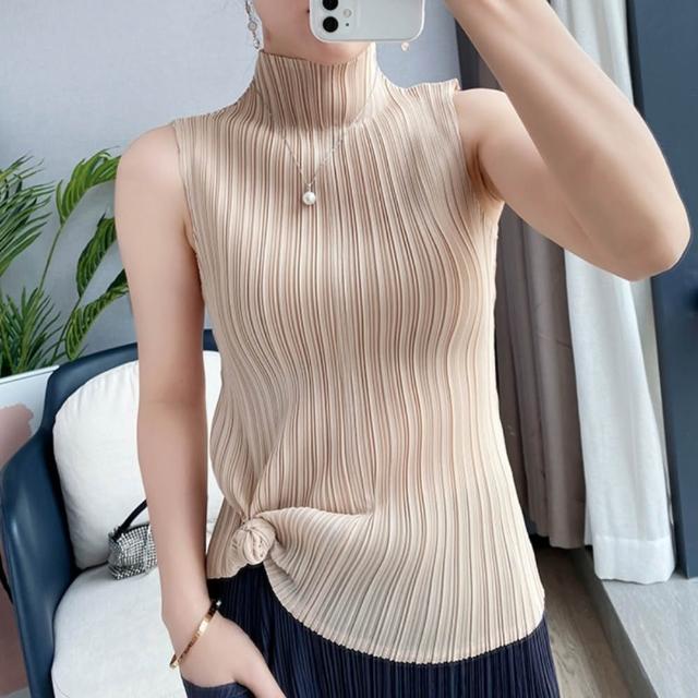 【巴黎精品】現貨限搶 三宅風皺褶衣服褶皺上衣摺衣彈力大尺碼(高領無袖寬鬆女T恤3款b1a36)