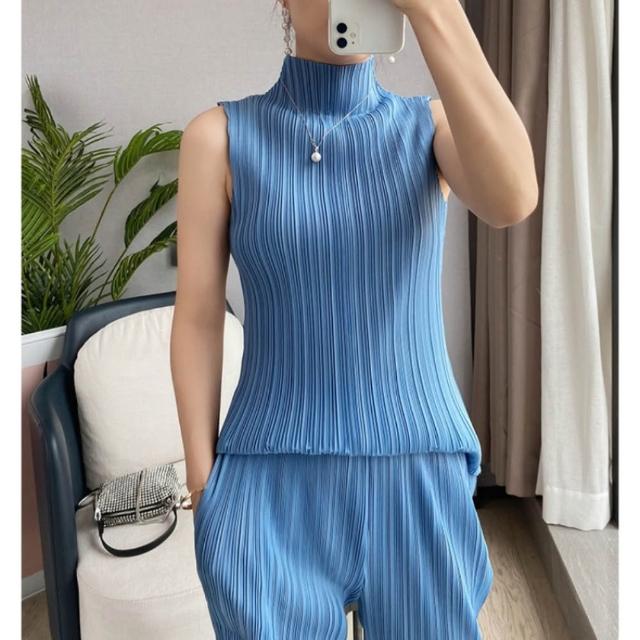【巴黎精品】現貨限搶 三宅風皺褶衣服褶皺上衣摺衣彈力大尺碼(高領無袖寬鬆女T恤3款b1a36)