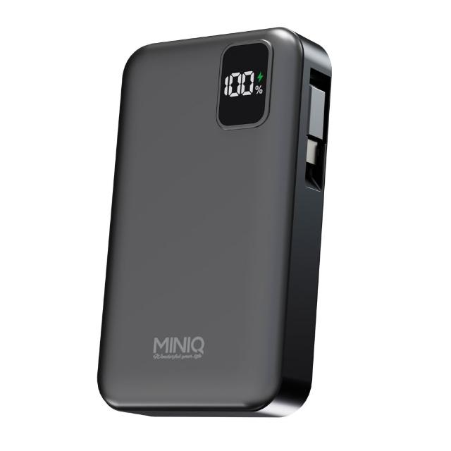 MINIQ 台灣製造 10000mAh 防爆固態數顯急速行動電源(自帶伸縮捲線)