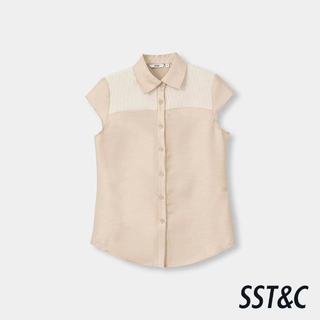 【SST&C】女裝_淺卡其壓折拼接小蓋袖上著82126306015(新品精選65折)