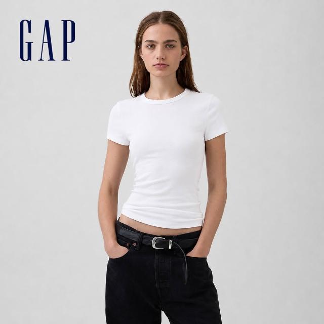 【GAP】男女裝 彈力貼身百搭/棉質舒適短袖T恤-多款任選(839665&440768&440775)