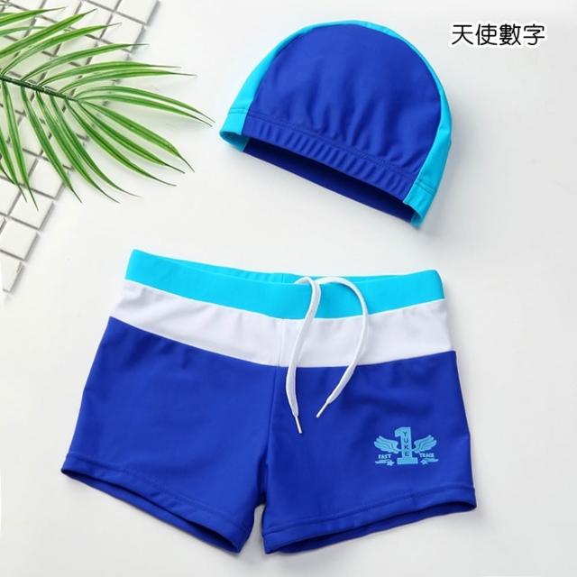【橘魔法】大童 圖印拚色男童泳褲+附泳帽 男童 兒童 童裝 泳褲 泳帽 玩水 海邊 游泳