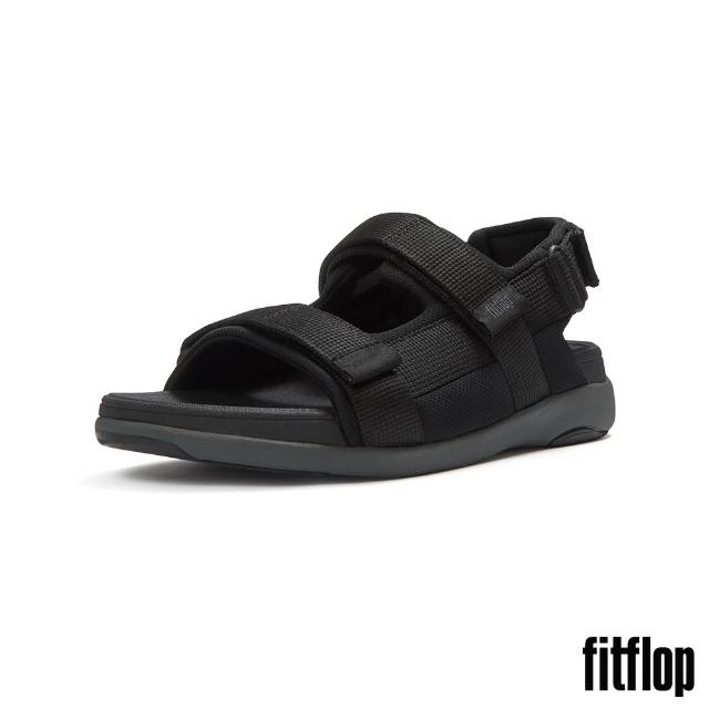 【FitFlop】F-MODE GO MENS可調式軟墊織帶後帶涼鞋-男(黑色)