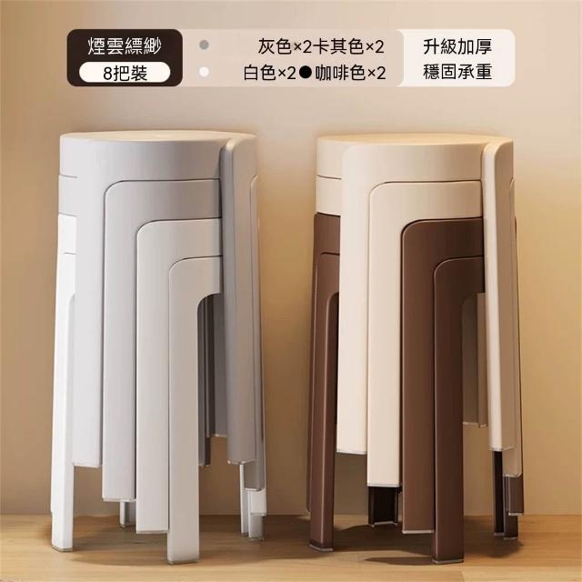 塑膠凳子（8把裝）輕奢高級感 餐桌備用凳 家用加厚 可疊放 圓凳 風車凳 商用高板凳