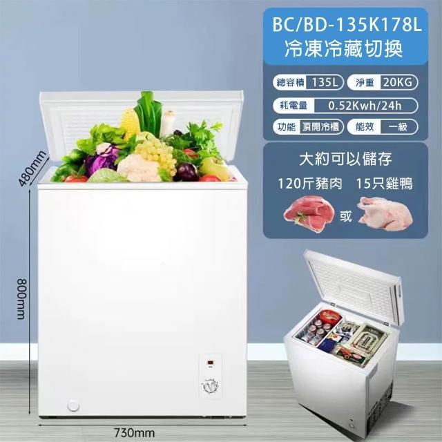 135L 冷凍櫃 一級能效 冷藏冷凍轉換 斷電100H保冷 曲底擴容 -20℃急速冷凍 7KG大冷凍力 家庭囤貨